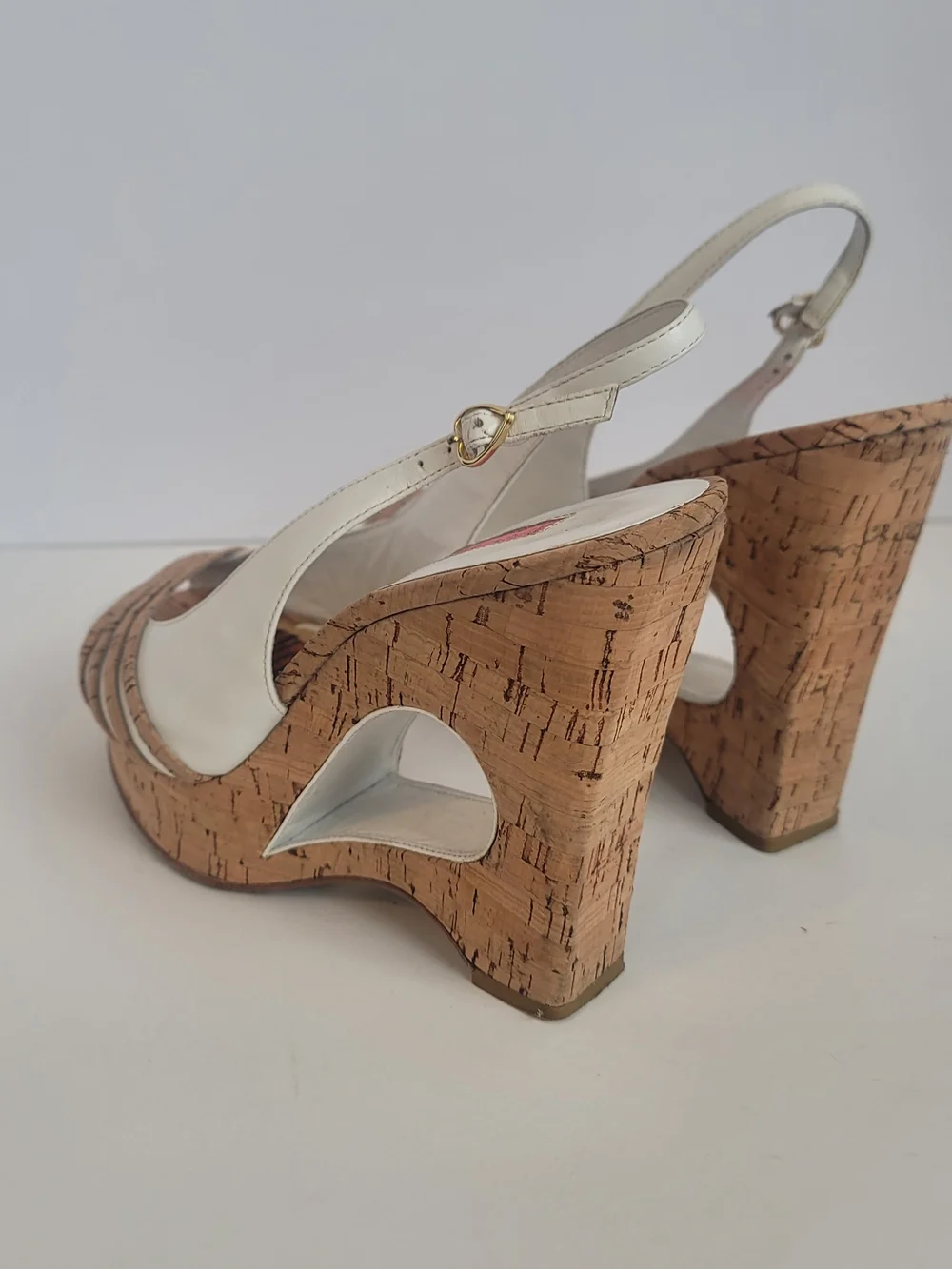 Betsey Johnson June Leather Cork Platform High Heel Wedge Sandals Cork Straps 10